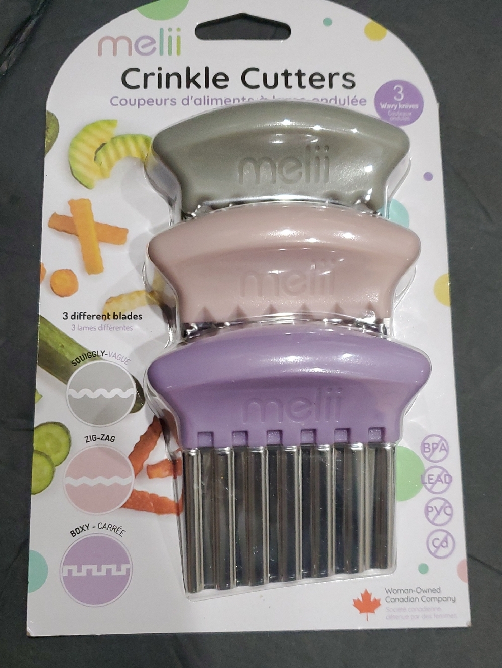 3piece Melii crinkle cutter with 3 different blades‎ brand new